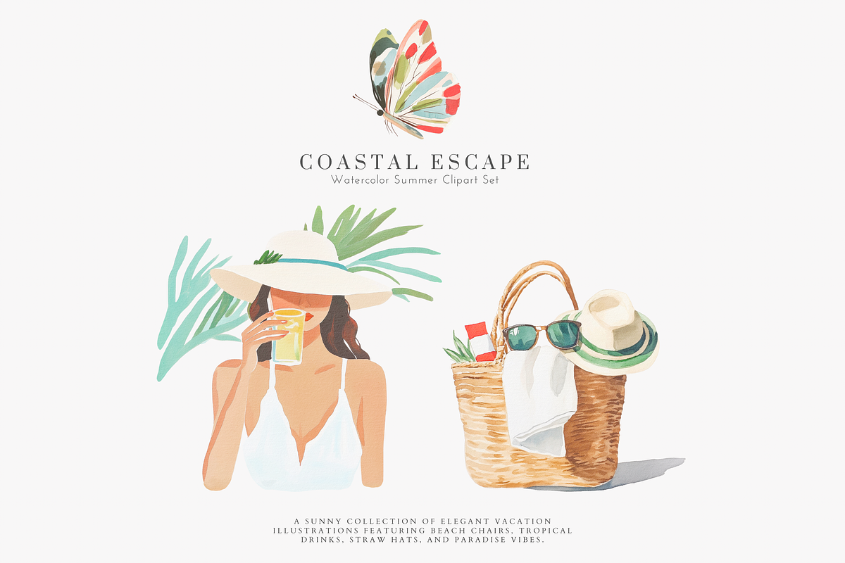 watercolor beach clipart collection, a Decorative Illustration by Patishop Art (Photo 3 of 10)