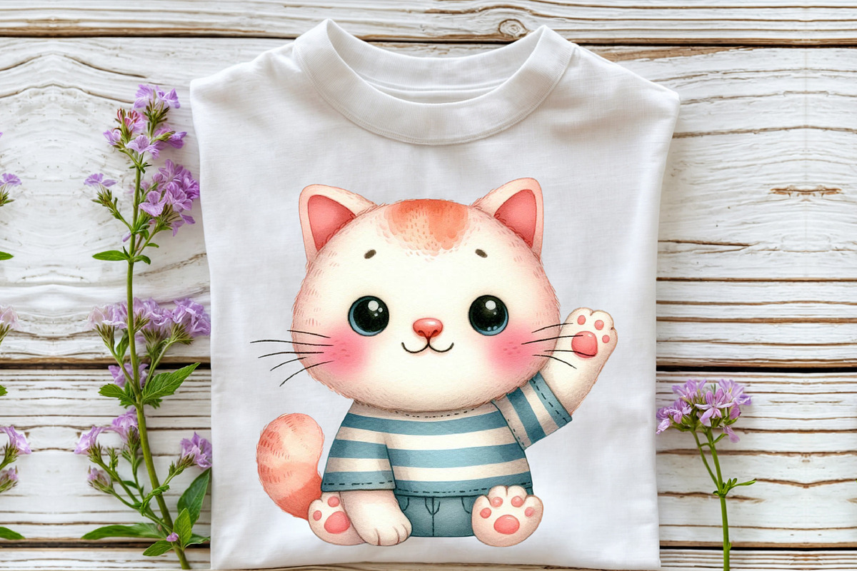 Watercolor Cute Doodle Cat Clipart, an Animal Illustration by Rose Art (Photo 7 of 7)