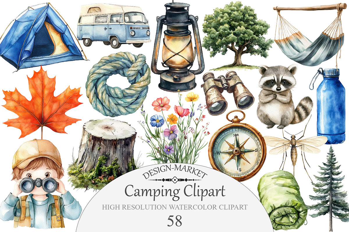Camping Clipart Bundle, an Illustration by Design Market (Photo 1 of 5)