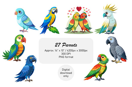 27 Parrots, Clip Art PNGs