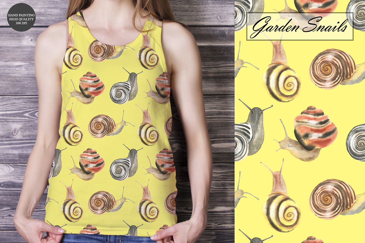 Watercolor Snail Seamless Patterns, an Animal Illustration by OlDm_Shop (Photo 4 of 10)