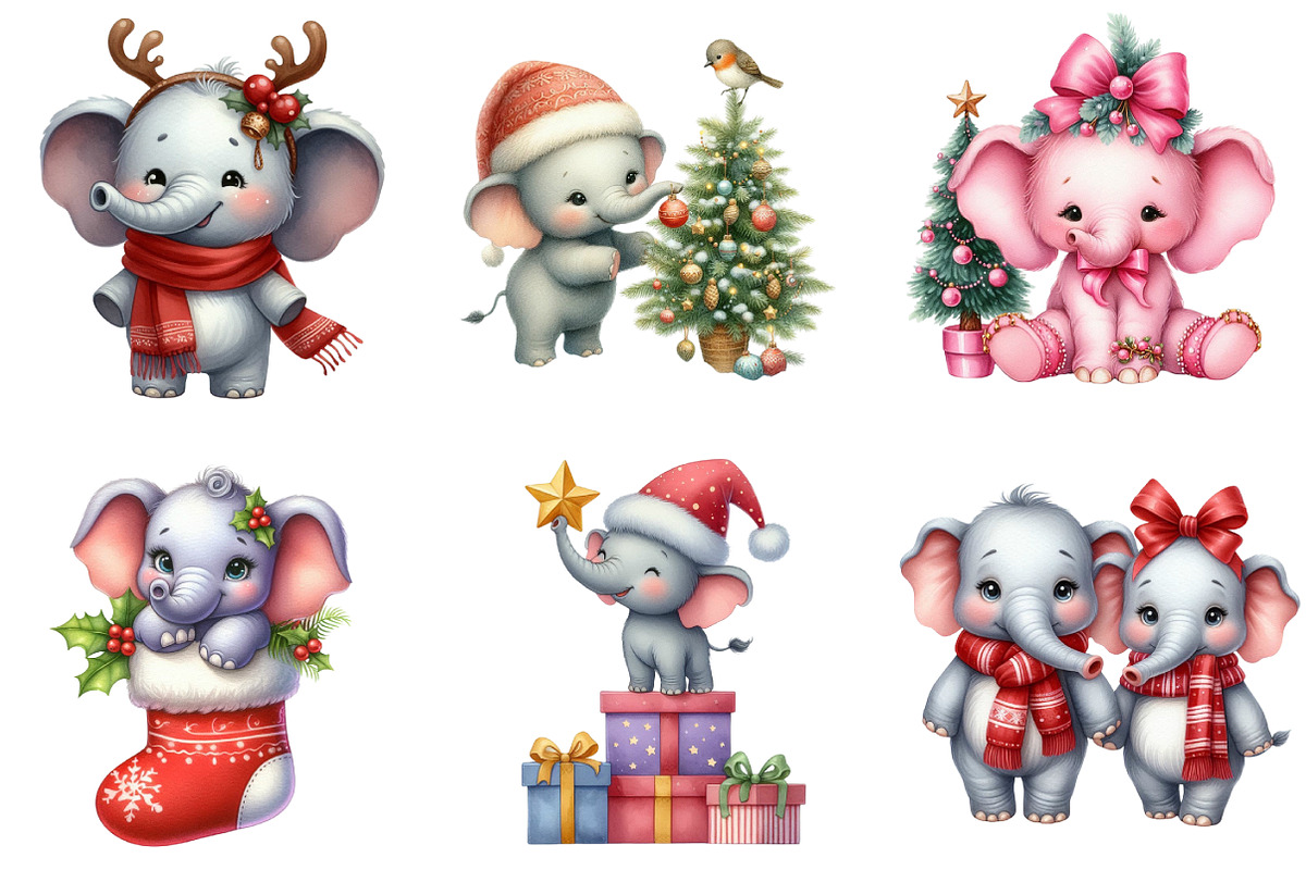Chirstmas Elephant Clipart Sublimati, an Illustration by DreamArtGraphic (Photo 4 of 5)