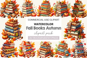 Watercolor Fall Books Autumn Clipart, a Work Illustration by cherrydesign