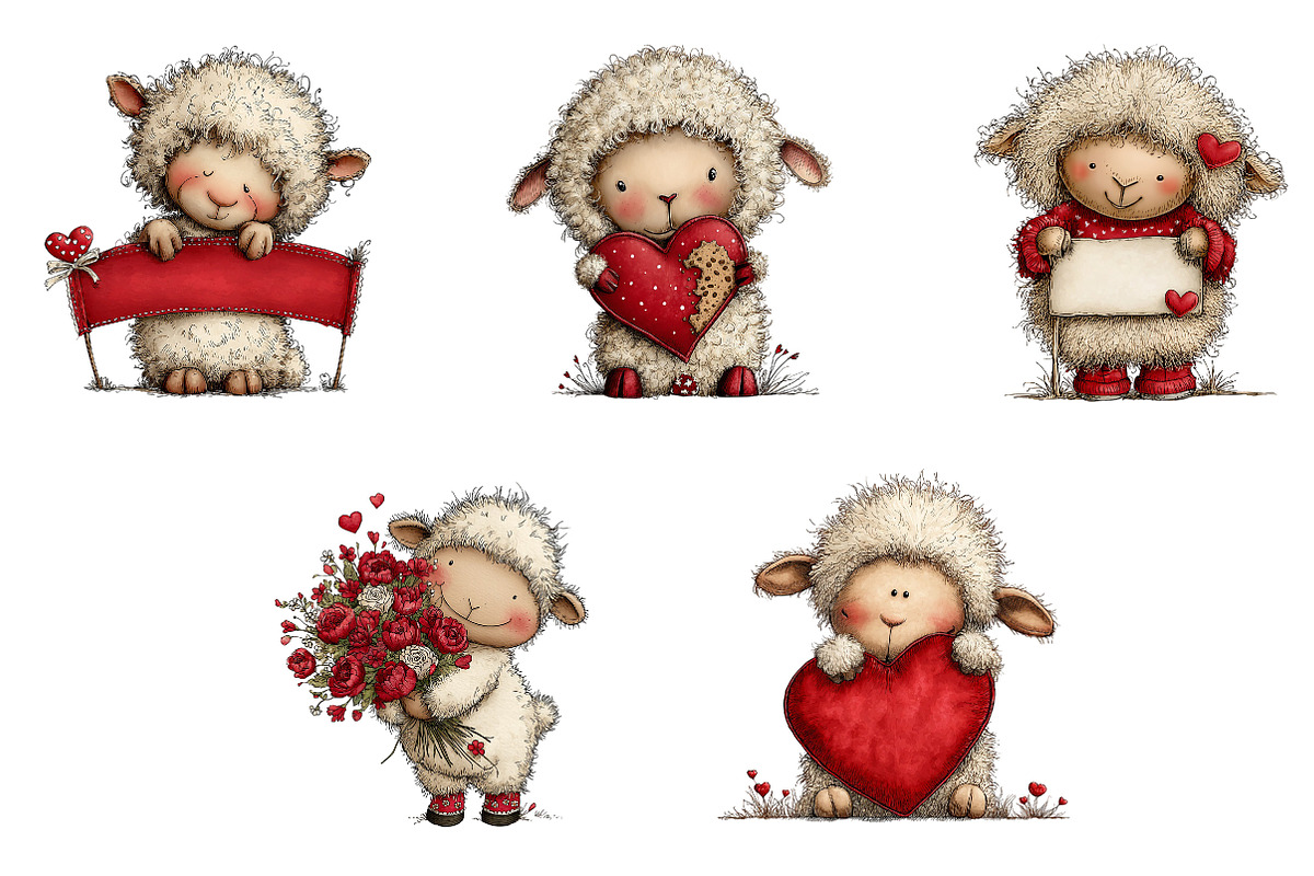 Quirky Valentines Sheep Clipart, an Illustration by Dream Creation (Photo 6 of 6)