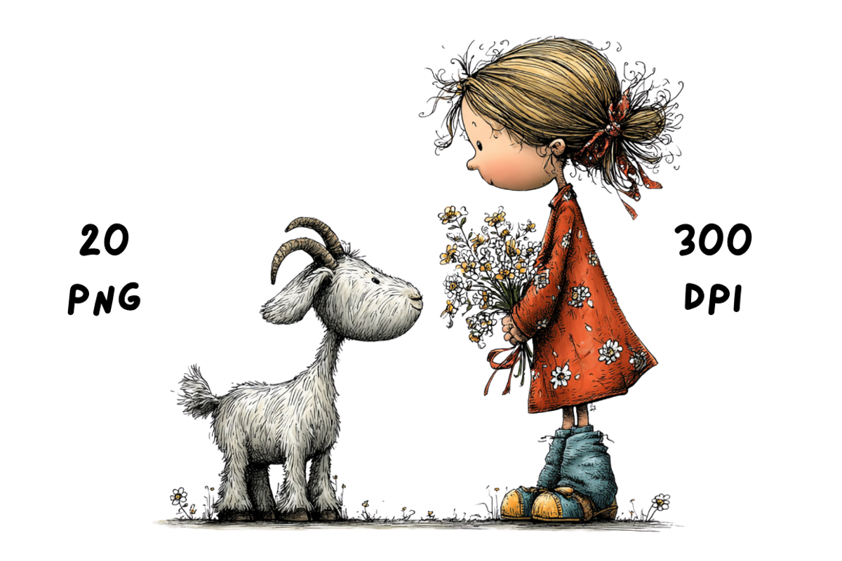 Whimsical Floral Girl and Baby Goat, an Animal Illustration by GiraffeCreative (Photo 2 of 20)