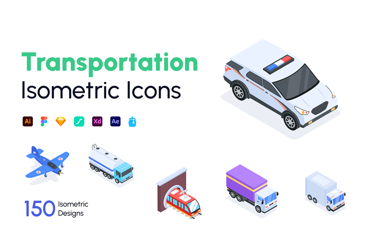 Isometric Transportation Icons, a Duotone Icon by Vectors Market (Photo 1 of 9)
