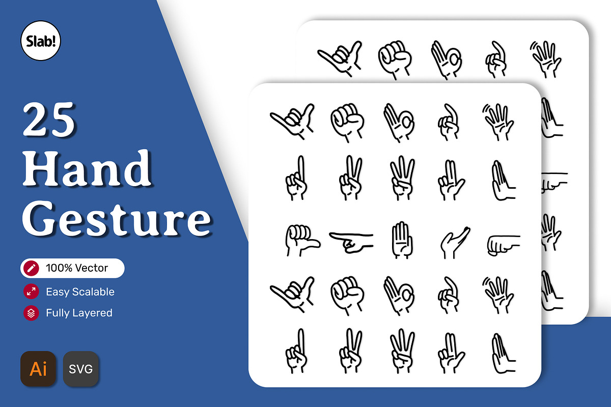 Hand Gesture Outline Illustration, an Object Graphic by SLAB! Design (Photo 1 of 4)