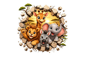 Cute Safari Animals PNG, an Animal Illustration by DreamArtGraphic