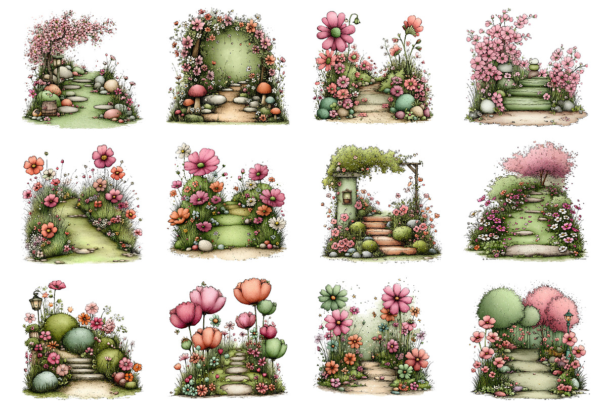 Spring Flowers Pathway Clipart, an Illustration by Dream Creation (Photo 3 of 5)