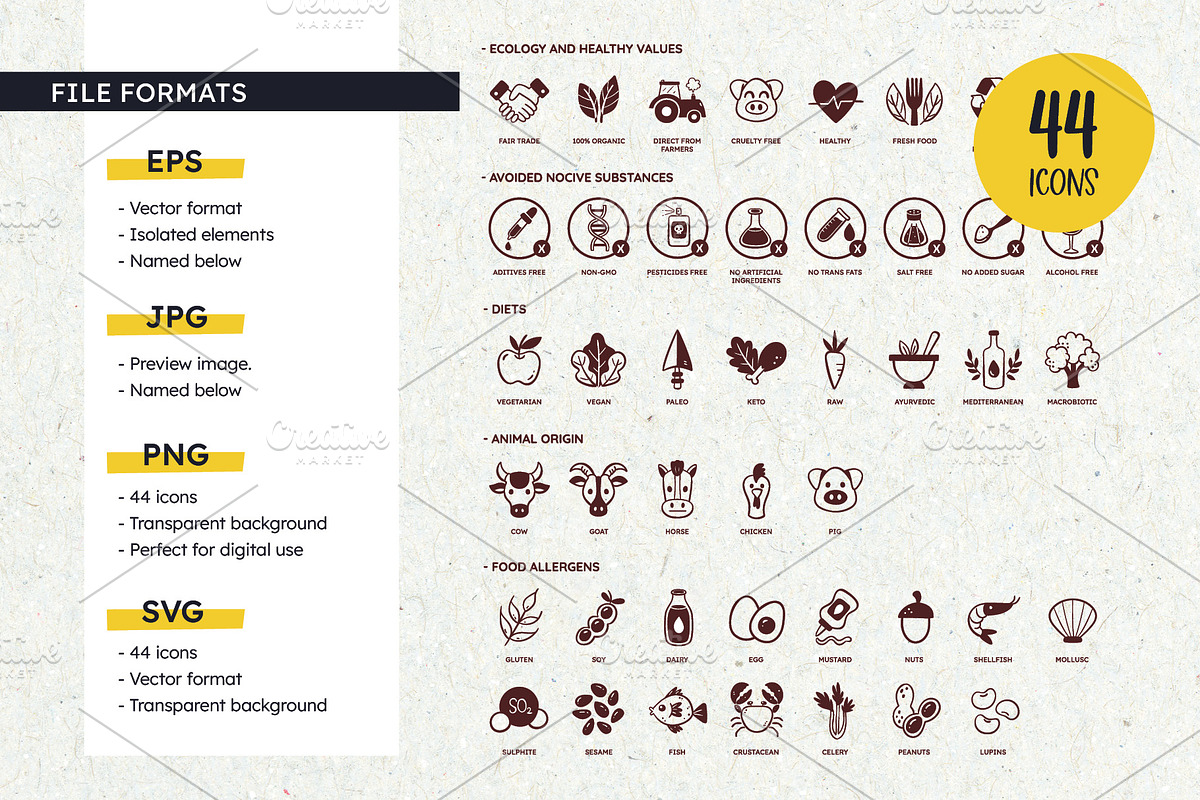 Natural Food, Diet & Allergen Icons, a Solid Icon by insemar (Photo 3 of 4)