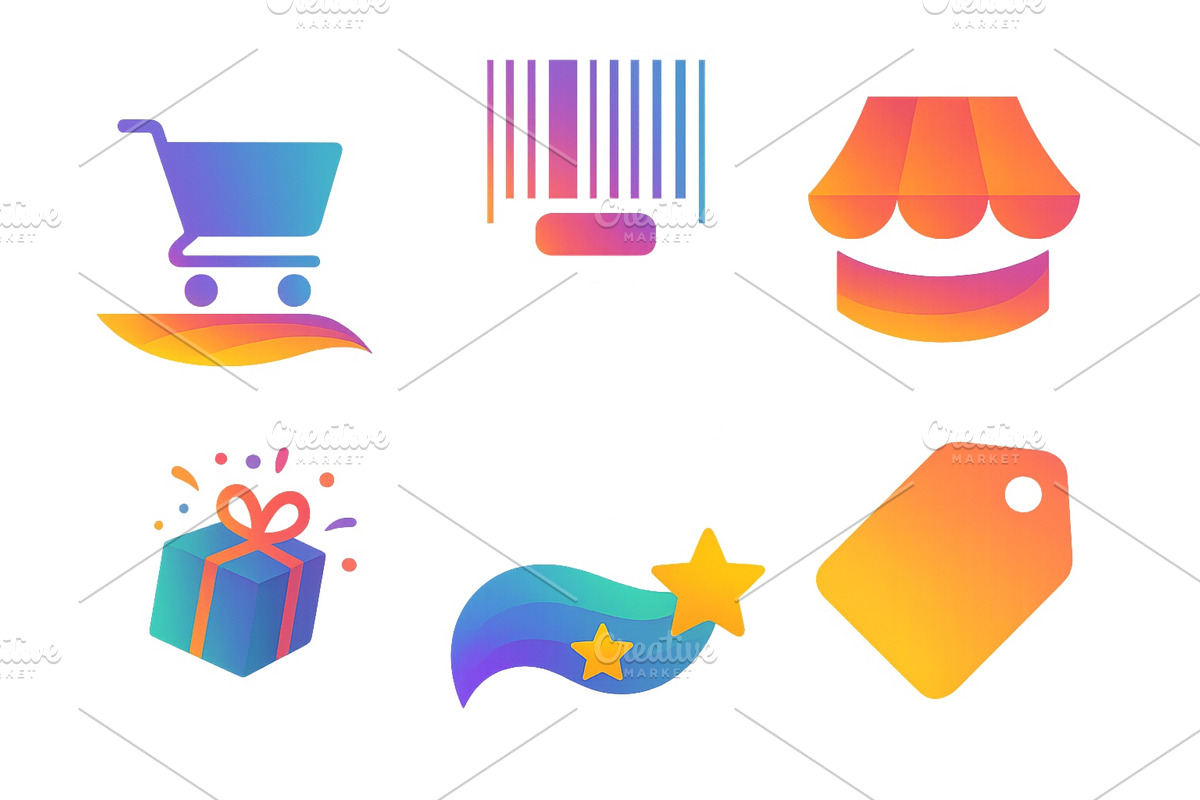 Colorful shopping icons depicting, an Object Illustration by ZinetroN