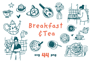 Hand Drawn Breakfast & Tea Clipart