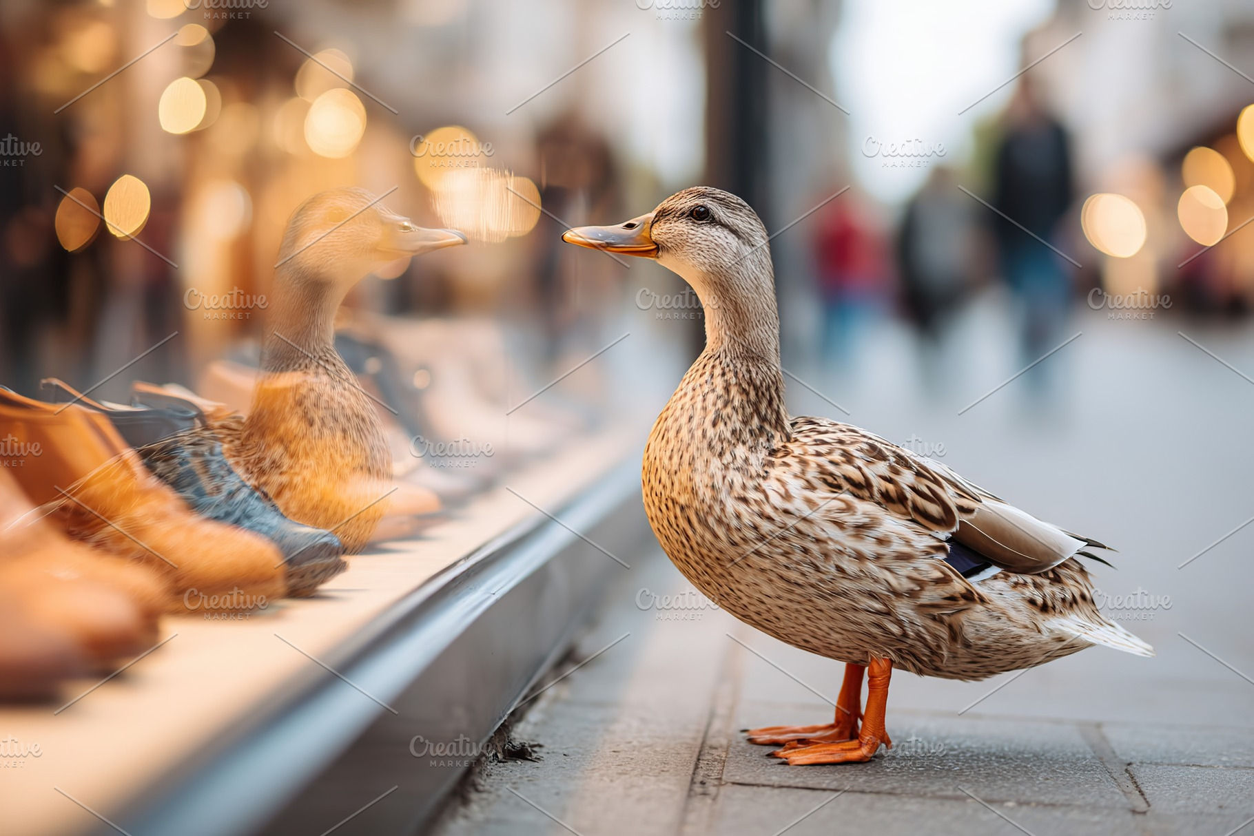 Duck admiring shoes in a shop window, an Animal Photo by AlyaAnd