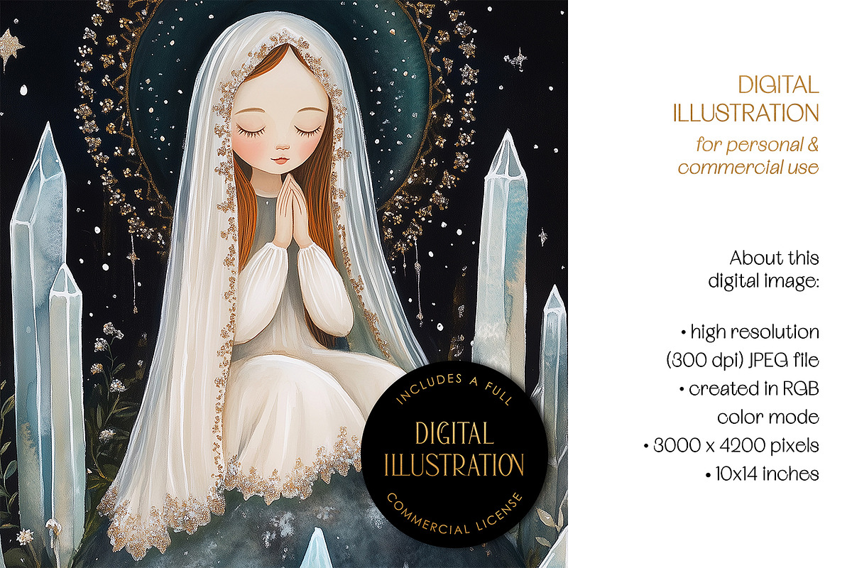 Virgin Mary With Halo Illustration, a Person Illustration by The Dutch Lady Designs (Photo 4 of 4)