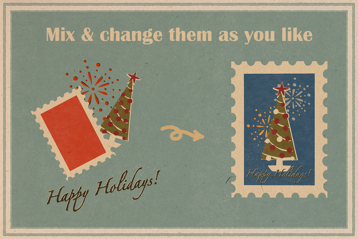 Happy Holidays set: retro edition, a Decorative Illustration by Paper Cherry (Photo 10 of 21)