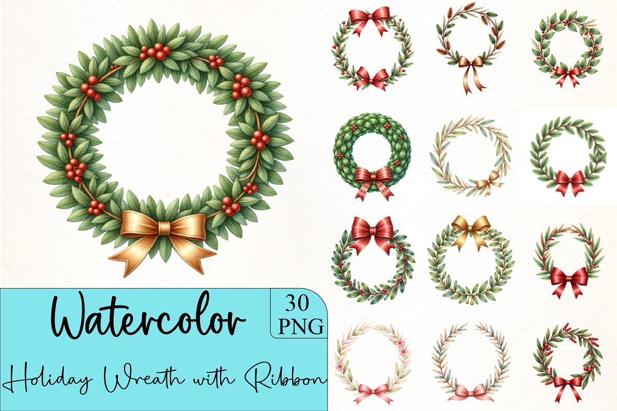 Holiday Wreath with Ribbon, an Illustration by CrexoraLab (Photo 1 of 5)