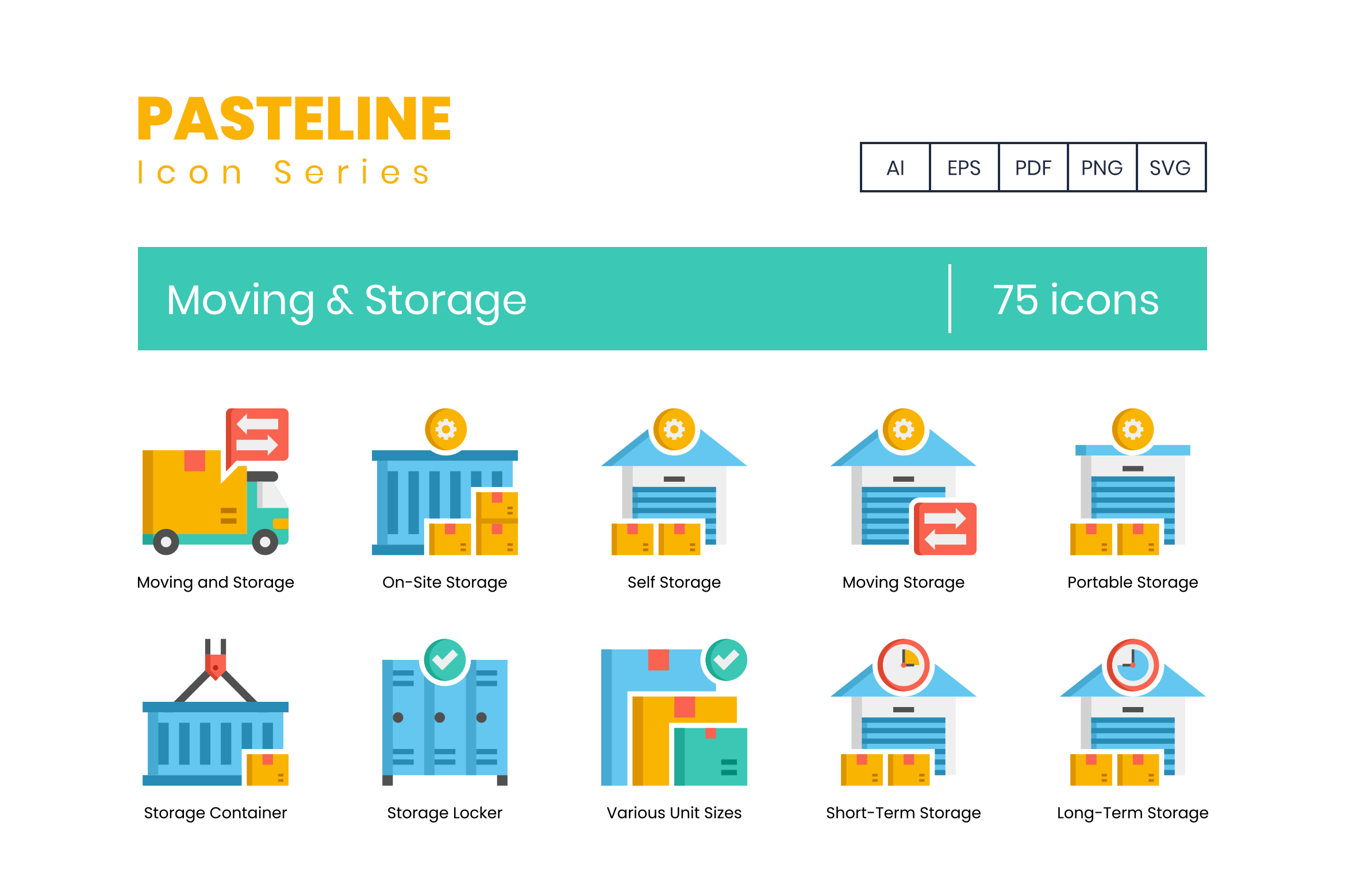 75 Moving & Storage Icons | Pastelin, an Icon by Flat Icons | Creative ...
