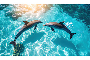 Joyful aquatic scene of two dolphins, a Nature Photo by Igor Tichonow