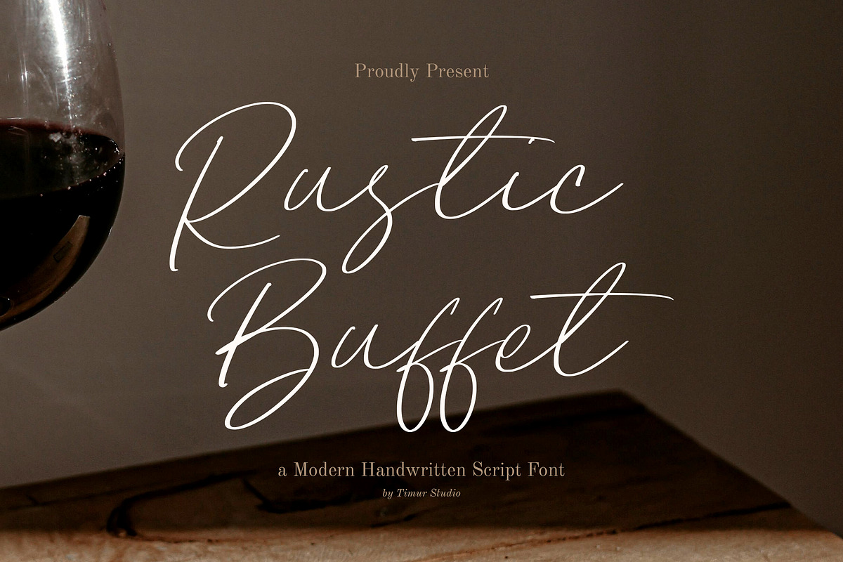 Rustic Buffet Font, a Script Font by Timurtype (Photo 1 of 7)