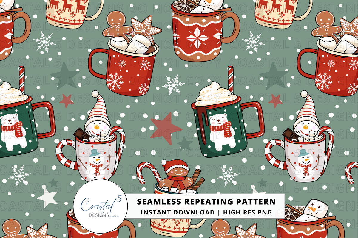 Hot Cocoa Mugs Seamless Pattern, a Pattern Graphic by Coastal 5 Designs (Photo 1 of 3)