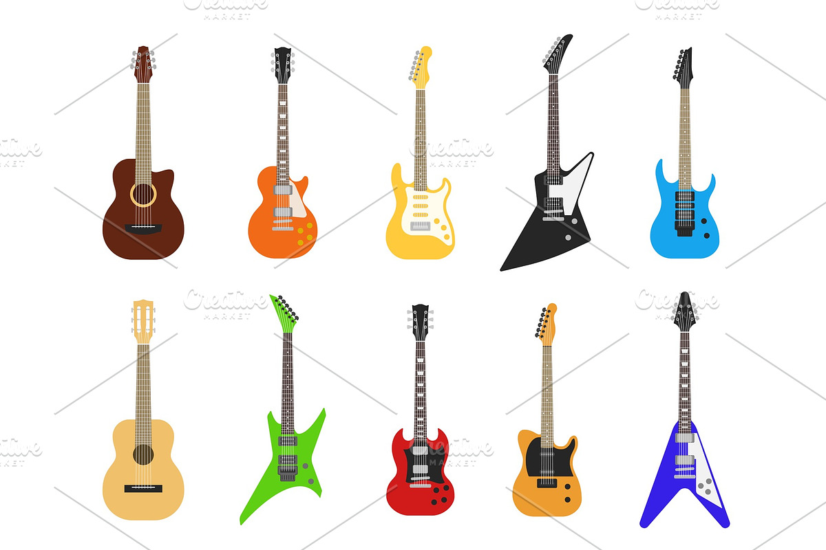 Flat guitars. Acoustic and electric, an Illustration by YummyBuum