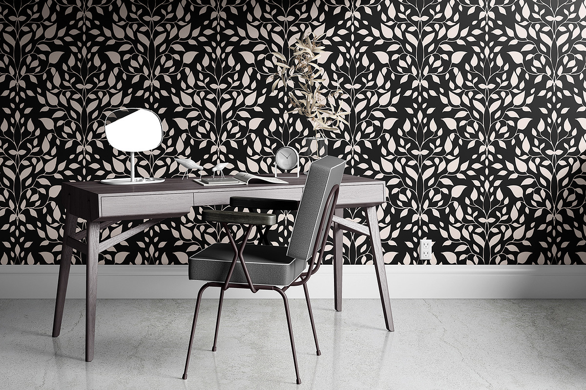 Black Leaves Patterns, a Pattern Graphic by MalyskaStudio