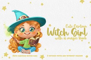 Cute cartoon redhaired Witch girl, a Person Illustration by Azuzlikus