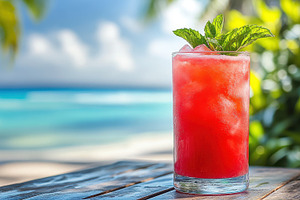 Refreshing summer drink by the beach, a Food & Drink Photo by Pixeness Studio
