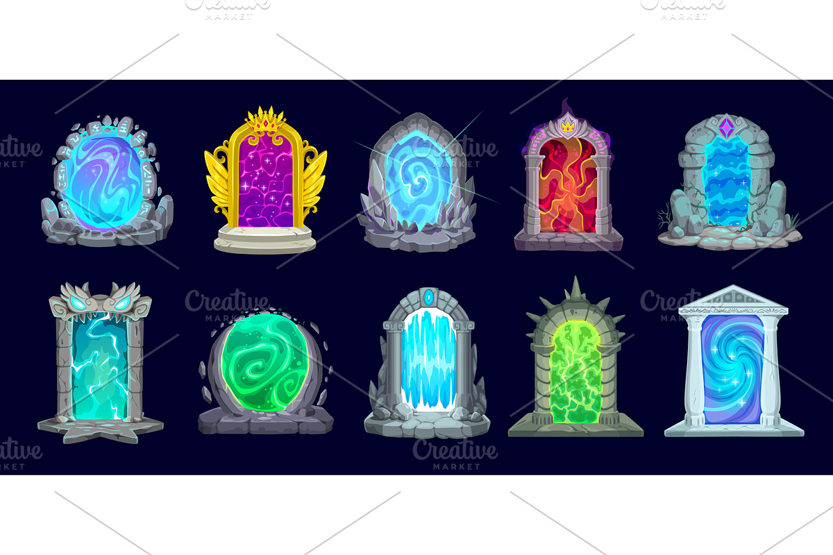 Fantasy magic portal doors, a Decorative Illustration by Vector Tradition