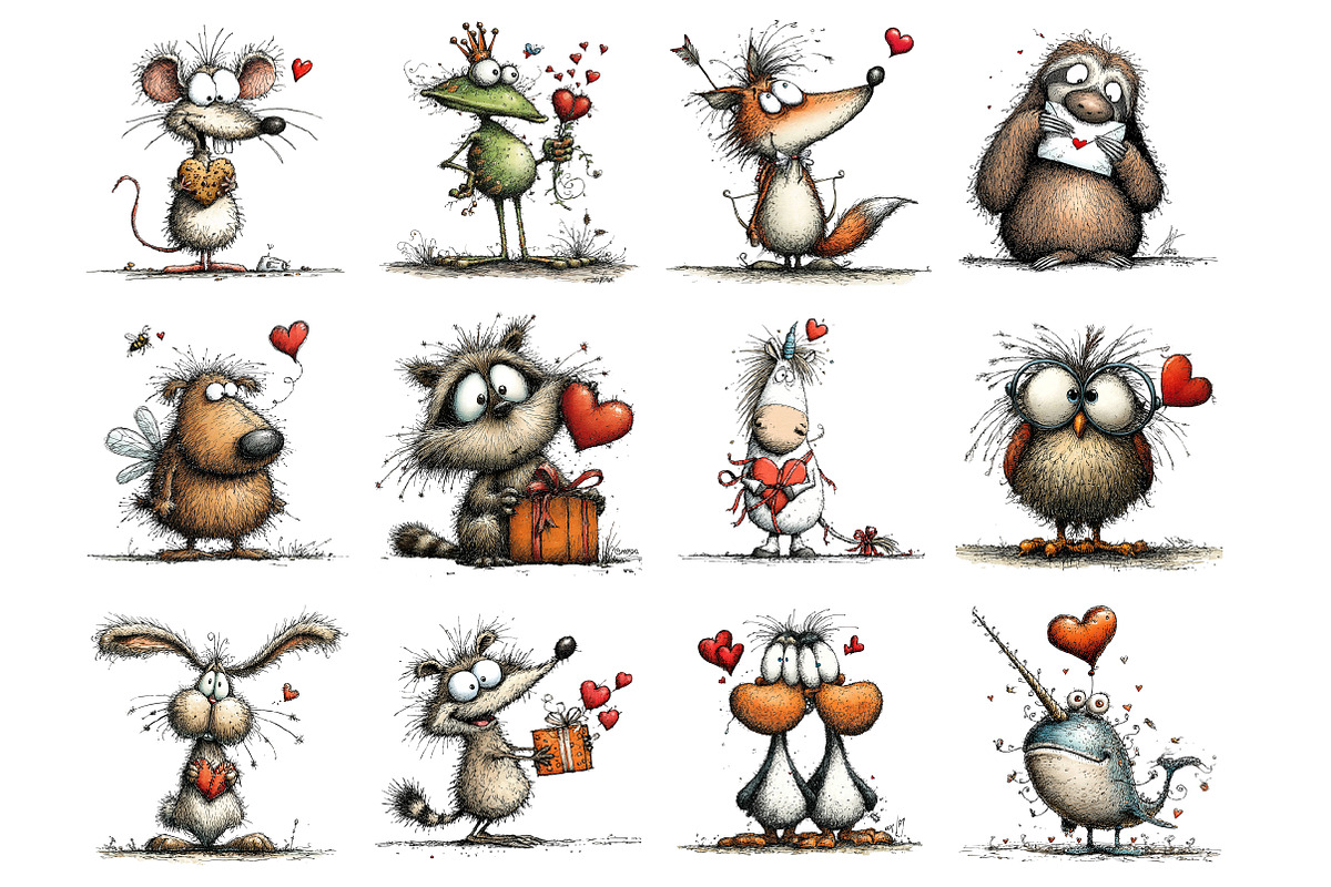 Valentine Creatures Clipart, an Illustration by Design Market (Photo 3 of 3)
