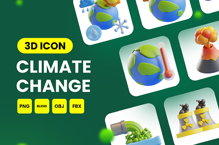 3D Climate Change Icons, an Environmental 3D Model by Berkah Studio