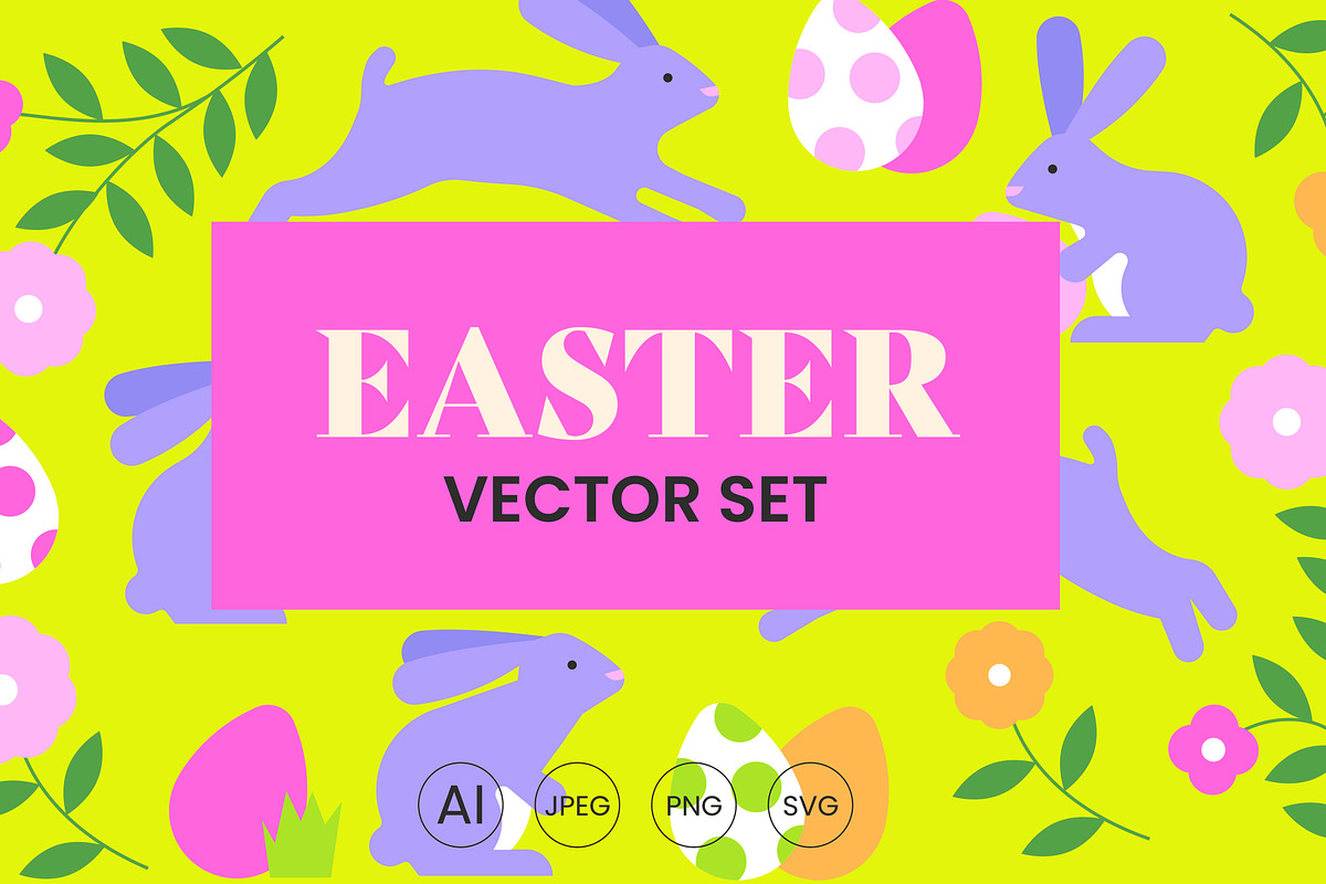 Eatser rabbit, egg, flower vector, a Seasonal Illustration by Delphine Meier (Photo 1 of 2)
