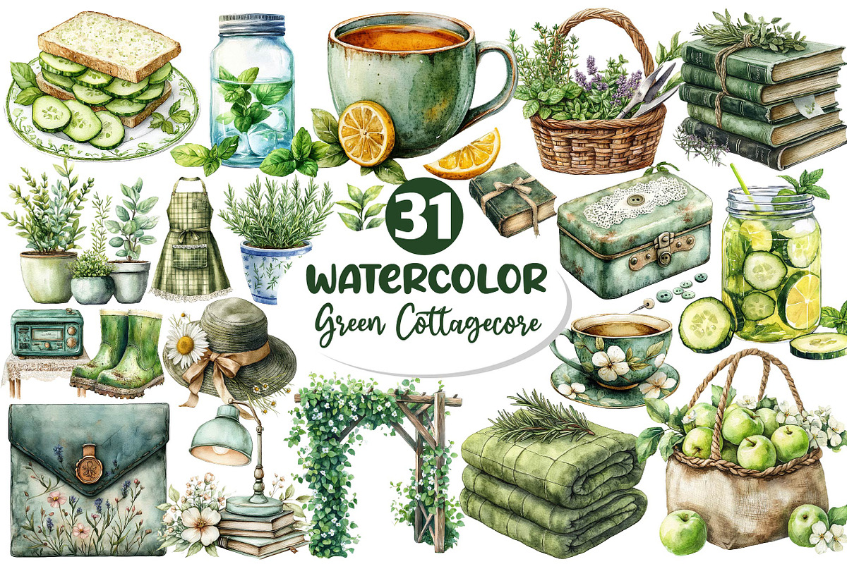 Green Summer Cottagecore Clipart, an Illustration by Dream Creation (Photo 1 of 6)