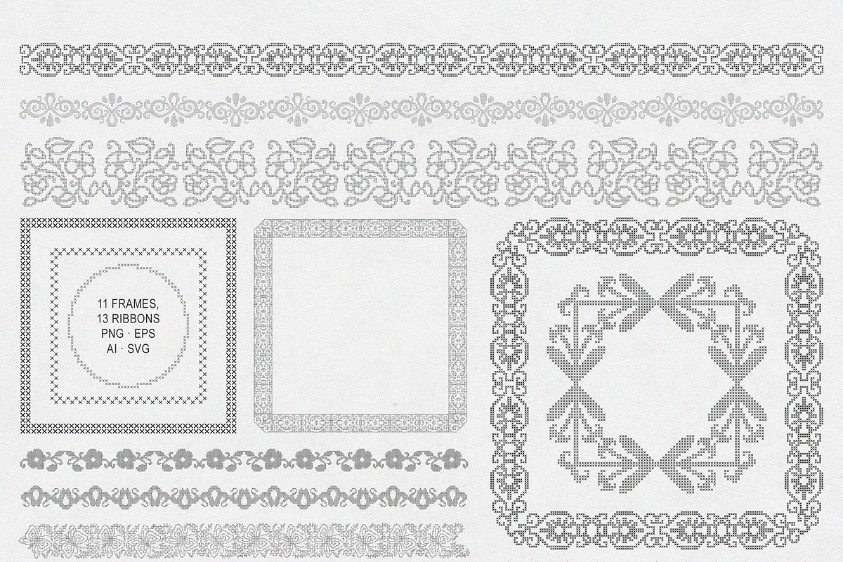 Cross Stitch Vintage Vector Set, an Object Graphic by AnMark (Photo 12 of 15)