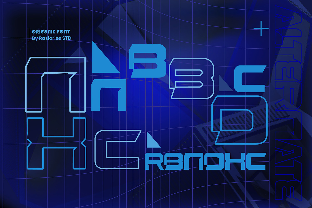 Orioonic a Futuristic Font, a Sans Serif Font by Rasiorise Studio (Photo 9 of 9)
