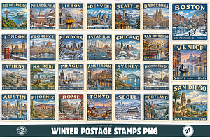 Winter Postage Stamps PNG