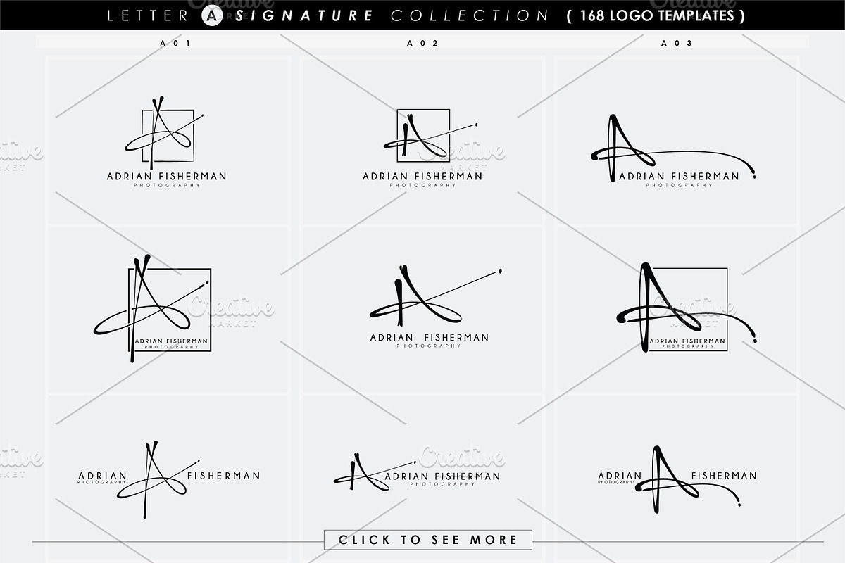 168 LETTER A SIGNATURE monogram logo, a Branding & Logo Template by Whimsical Logoshop (Photo 7 of 16)