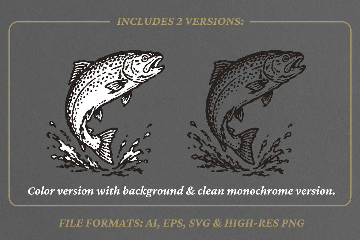 Vintage Leaping Salmon Vector, an Animal Illustration by lettett (Photo 2 of 3)
