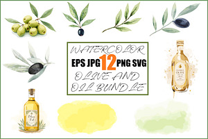 Olive Oil Watercolor Clipart Bundle, an Illustration by BIPLOB EXPERT