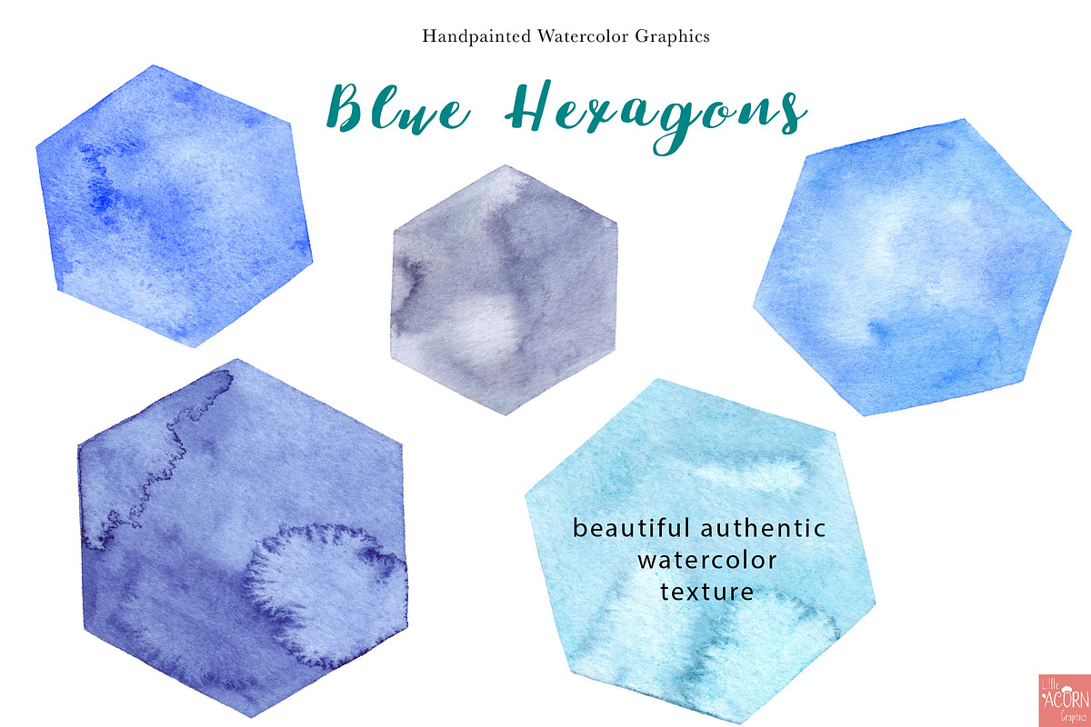 Blue Watercolor Hexagon Graphics, an Object Graphic by LittleAcornGraphics (Photo 4 of 5)