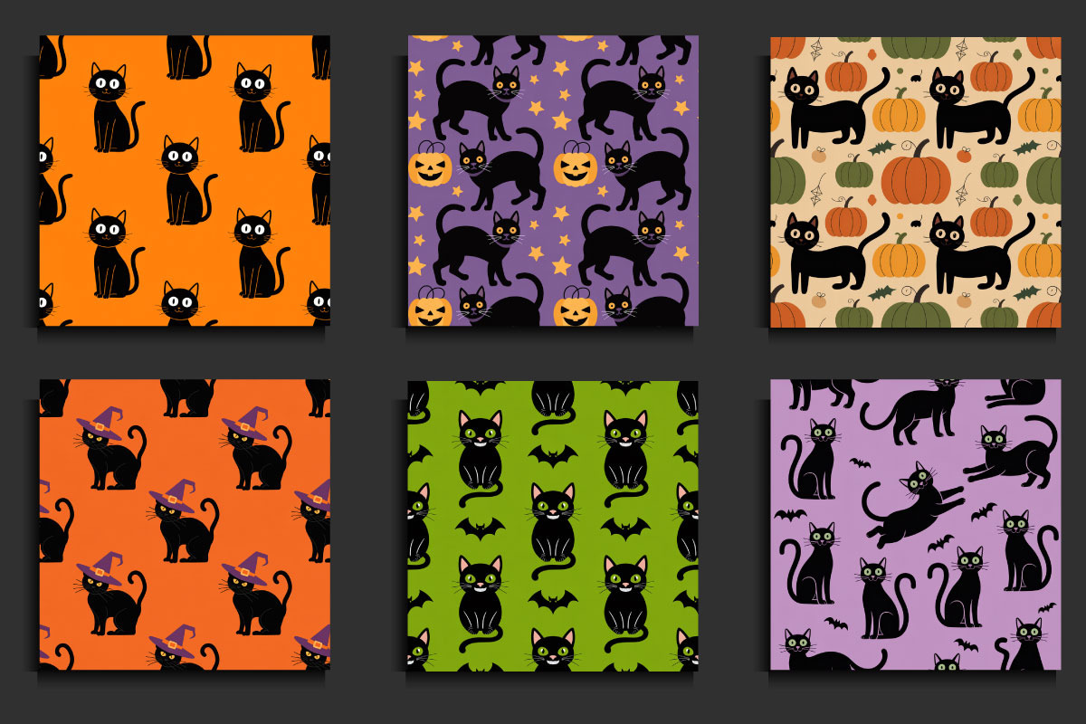 30 Halloween Black Cat Seamless Patt, a Pattern Graphic by protabsorkar11 (Photo 3 of 4)