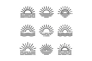 Line Art Sunset Icon Set