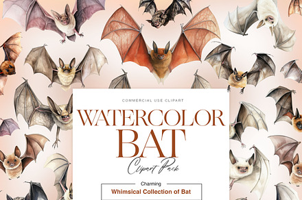 Watercolor Bat Clipart, Cute Bat PNG, an Animal Illustration by BrushstrokeArtGB