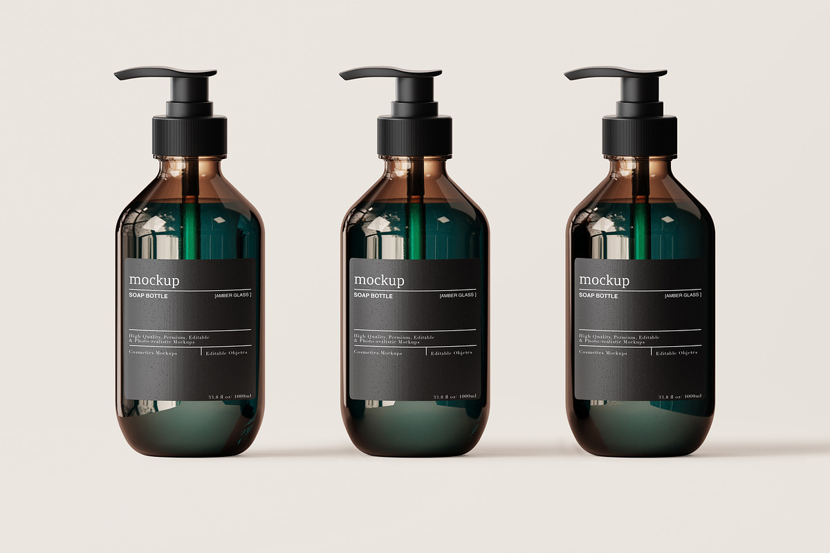 Amber – Glass Soap Bottle Mockup Set, a Packaging Mockup by Zumrod (Photo 5 of 10)