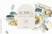 Watercolor Morning clipart., an Object Illustration by ArtMaslyana (Thumbnail 1 of 6)