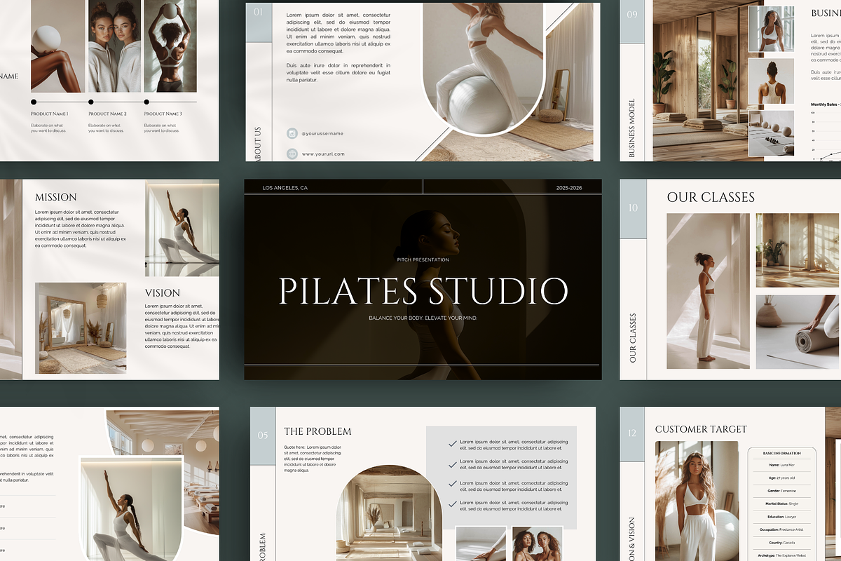 Canva Pilates Studio Pitch Deck, a Presentation Template by Bonita Digital Design (Photo 1 of 6)