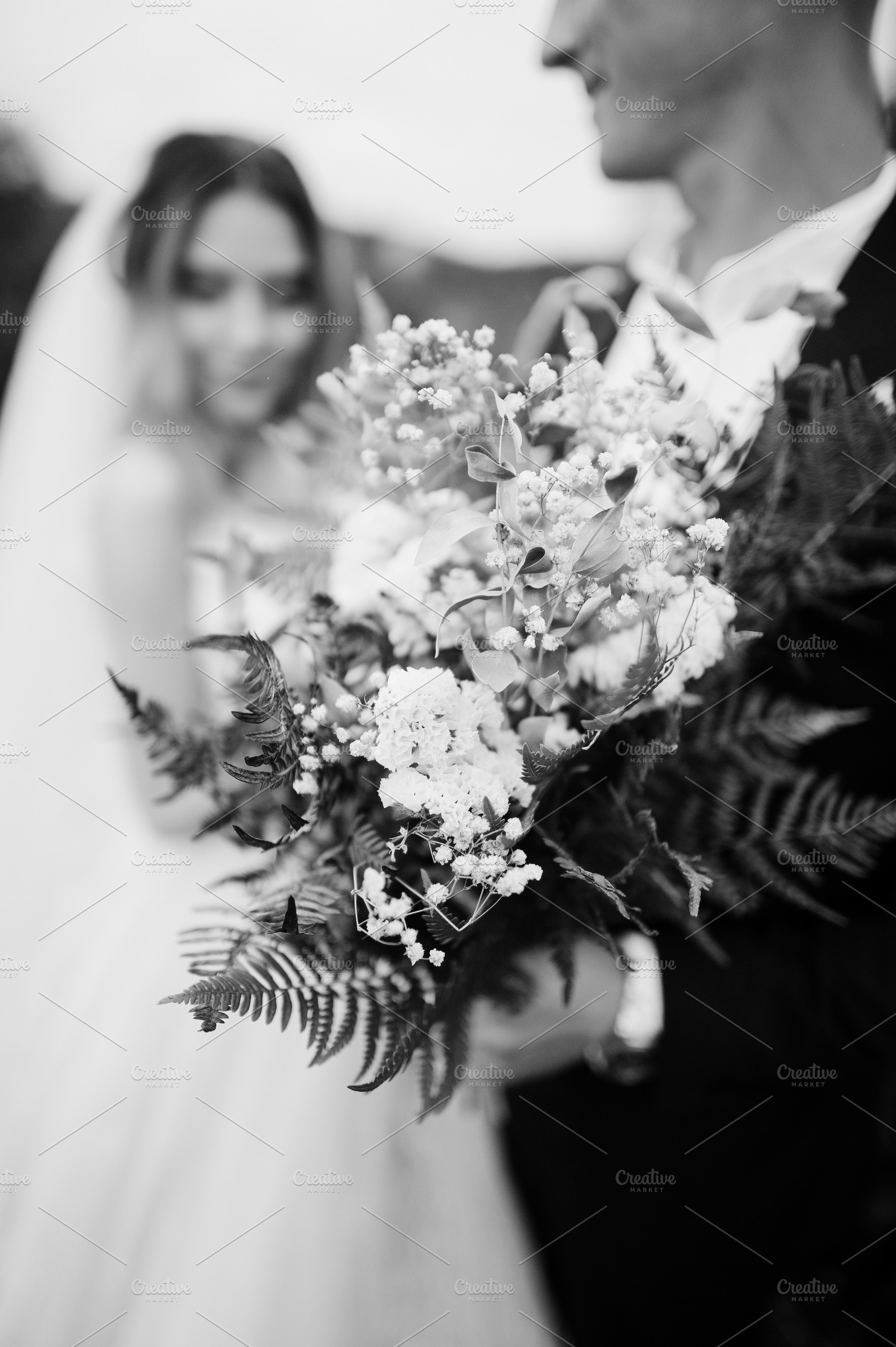 Bride and groom holding beautiful tender wedding bouquet., a Photo by AS photostudio