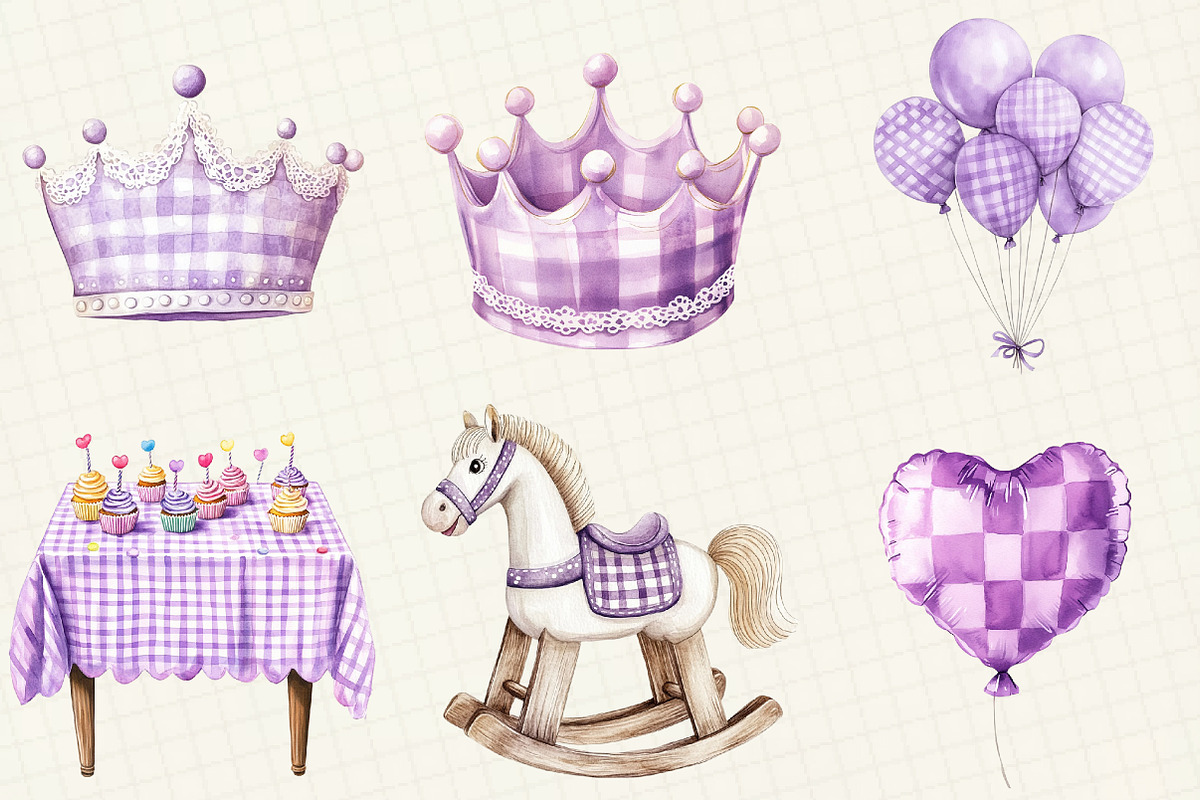 Purple Gingham Kids Birthday Clipart, an Illustration by OK Design (Photo 4 of 5)