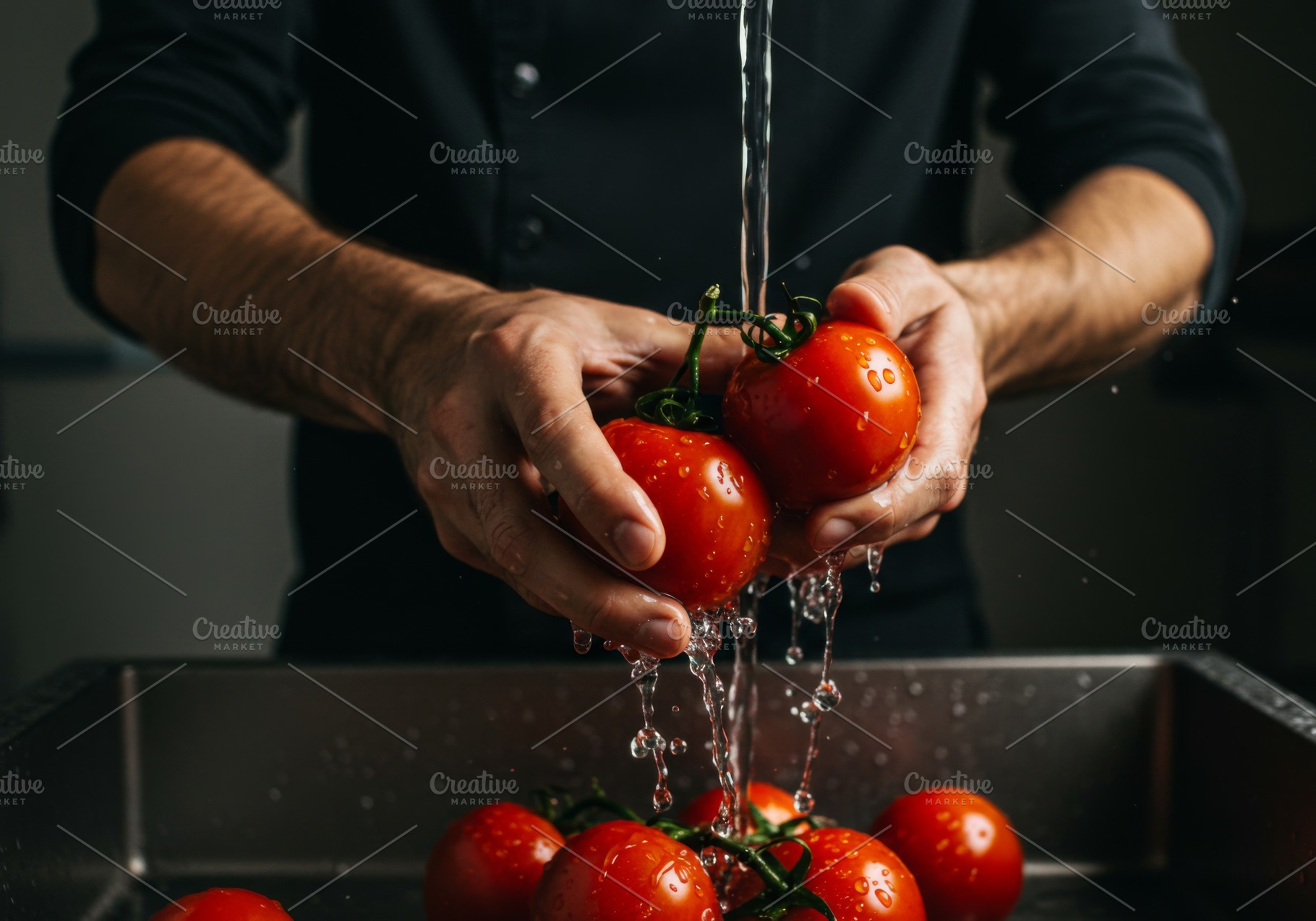 Man washing fresh tomatoes, a Food & Drink Photo by professorinc