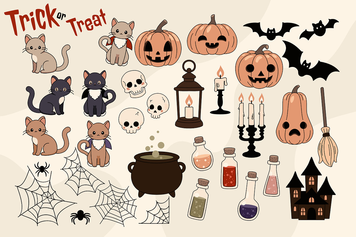 Trick or Treat – Halloween Cliparts, a Seasonal Illustration by moja doodle (Photo 3 of 3)